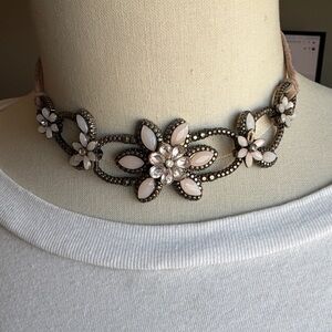 Pink Floral Crystal Statement Choker Necklace